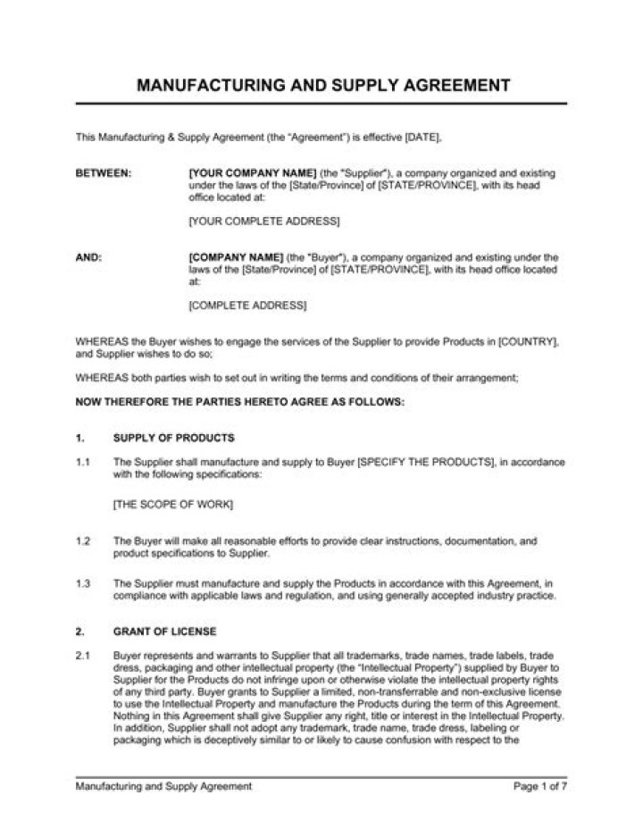 What is a manufacturing supply agreement?